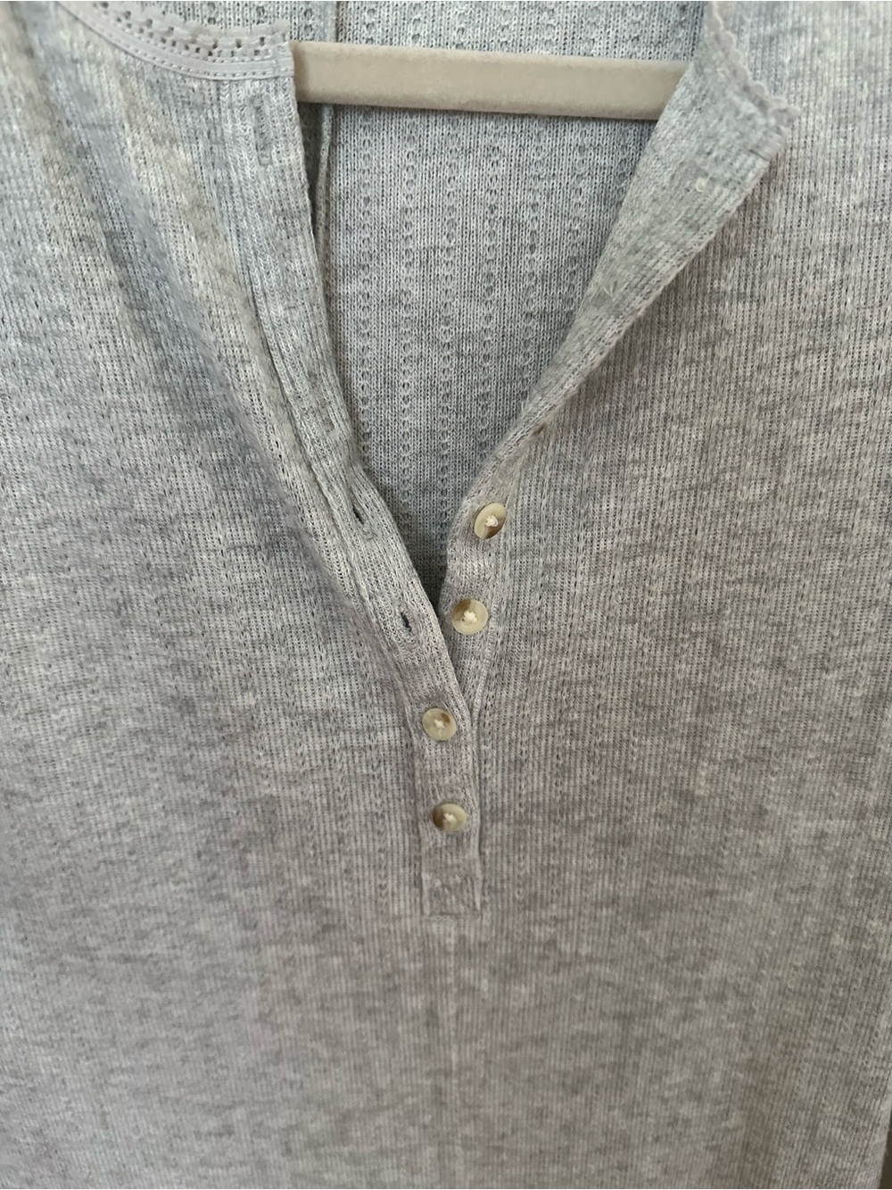 American Eagle Heather Gray Pointelle Henley Romper-Medium - Picture 3 of 6
